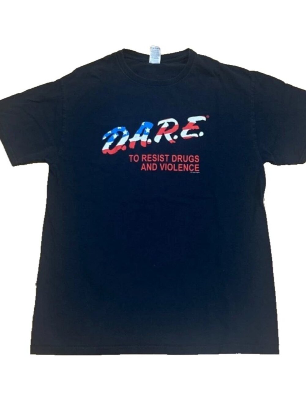 Vtg D.A.R.E. T-Shirt Fruit of the Loom Black Red and Blue Logo